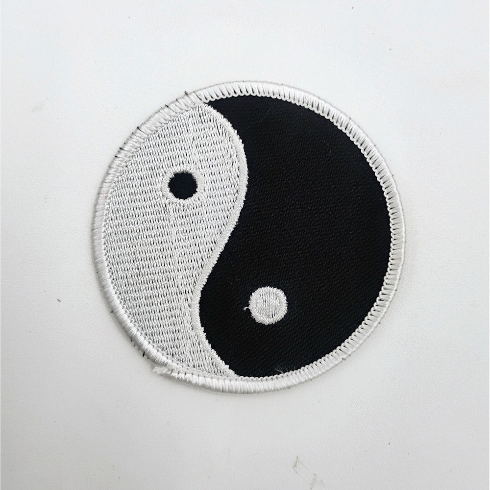 Yin Yang Embroidered Patch Black White Symbol Iron On Sew On Applique 3" VTG